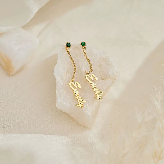 Stainless Steel Name Custom Earrings for Women Birthstone Custom Pendant Alphabet Earrings Ladies Jewelry Dropshipping