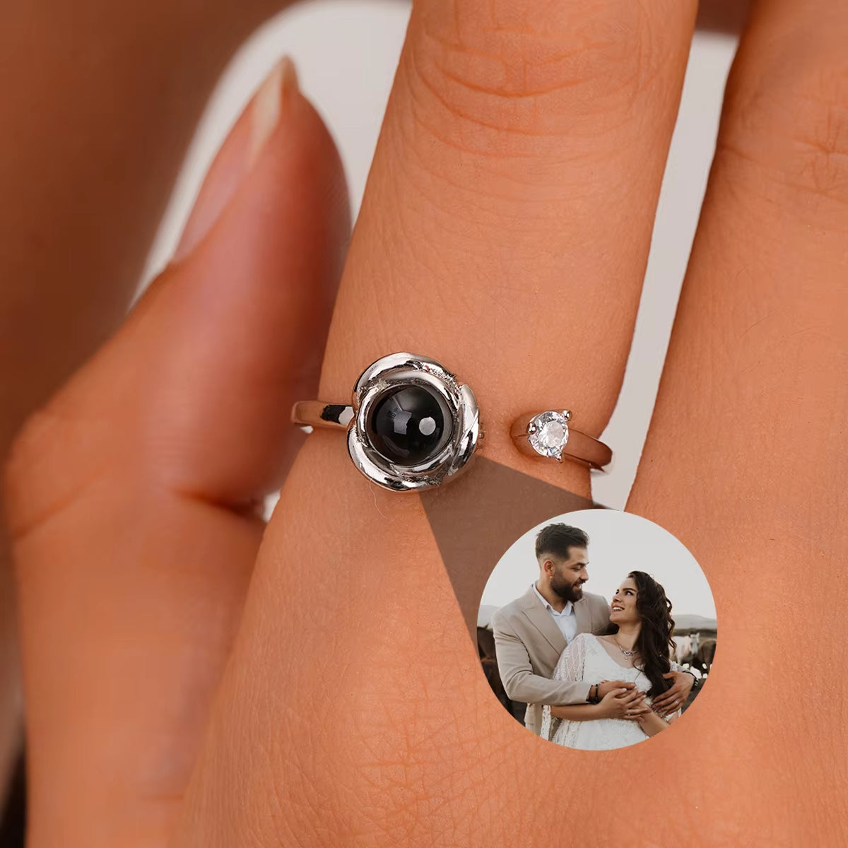 New Rose Flower Projection Ring Custom Stainless Steel Projection Ring Family Memory Gift Dog Projection Ring Bridesmaid Gif