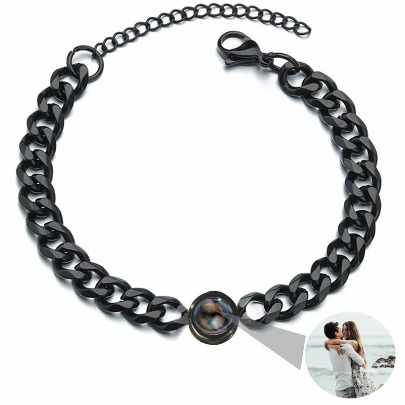 Custom Photo Bracelet Stainless Steel Box Chain Projection Bracelets with Picture inside 100 Languages Projection Bracelet