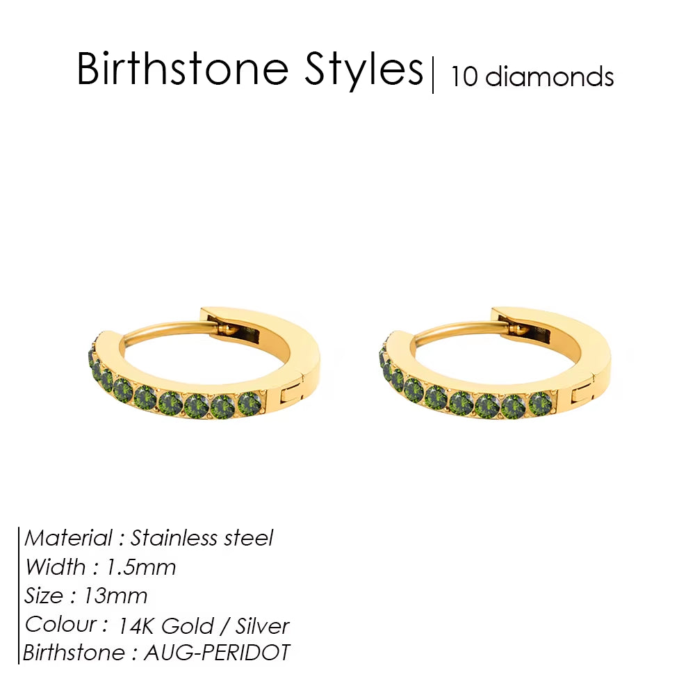 Emanco Stainless Steel Birthstone Earrings Minimalist Huggie Hoop Earrings for Women Tiny round Circle Unisex