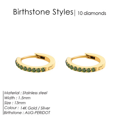 Emanco Stainless Steel Birthstone Earrings Minimalist Huggie Hoop Earrings for Women Tiny round Circle Unisex