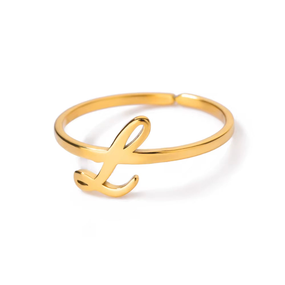 Initial Letter Rings for Women Gold Color Stainless Steel A-Z Letter Adjustable Ring Aesthetic Wedding Christmas Jewelry Gift
