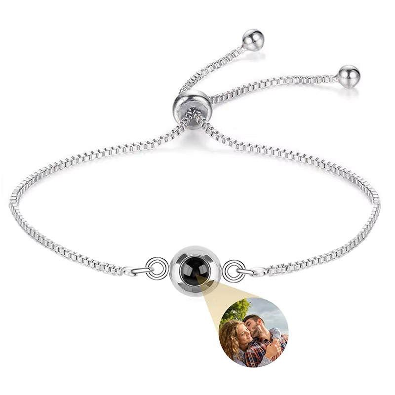 Custom Photo Bracelet Stainless Steel Box Chain Projection Bracelets with Picture inside 100 Languages Projection Bracelet