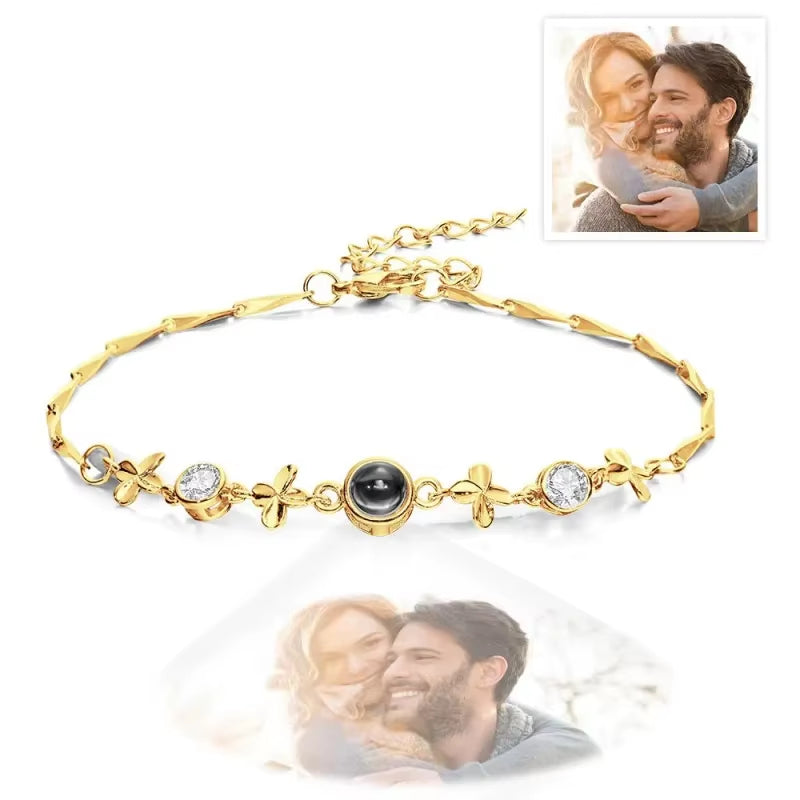 Custom Photo Bracelet Stainless Steel Box Chain Projection Bracelets with Picture inside 100 Languages Projection Bracelet