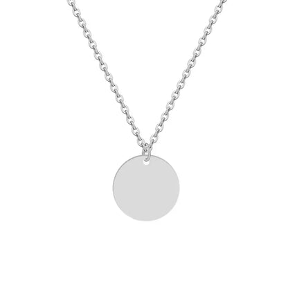 Custom Engraved Names Date Stainless Steel round Pendant Necklace Personalization Included Text Free with Chain Gift for Lovers