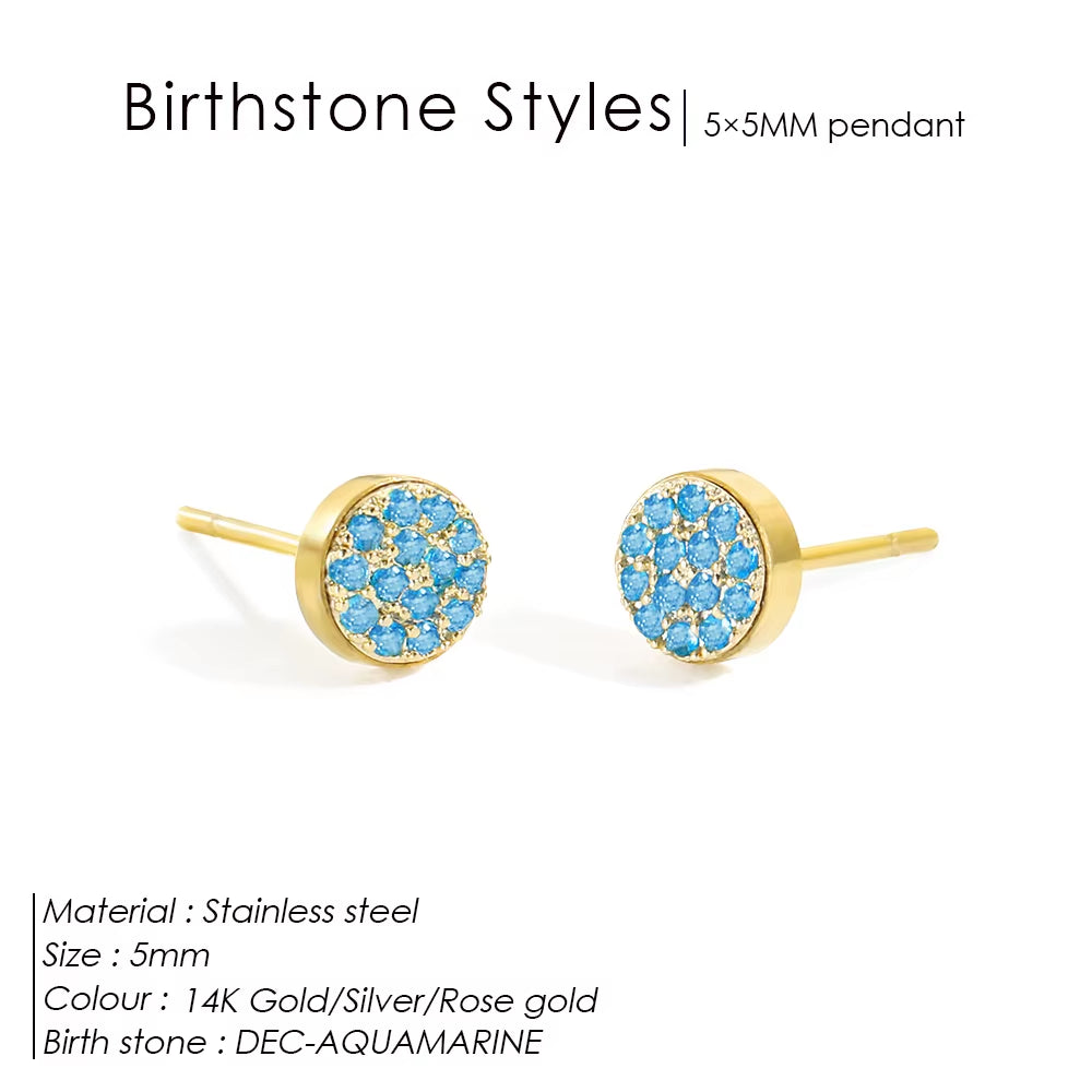Emanco New Birthstone Pierced Earrings Zirconia Earrings Stainless Steel Jewelry Birthday Gift