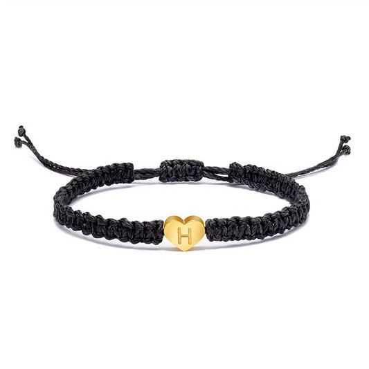1PC 26 Letter Heart Bracelets for Women Men A-Z Initials Name Handmade Baided Rope Adjustable Bracelet Couple Friendship Jewelry