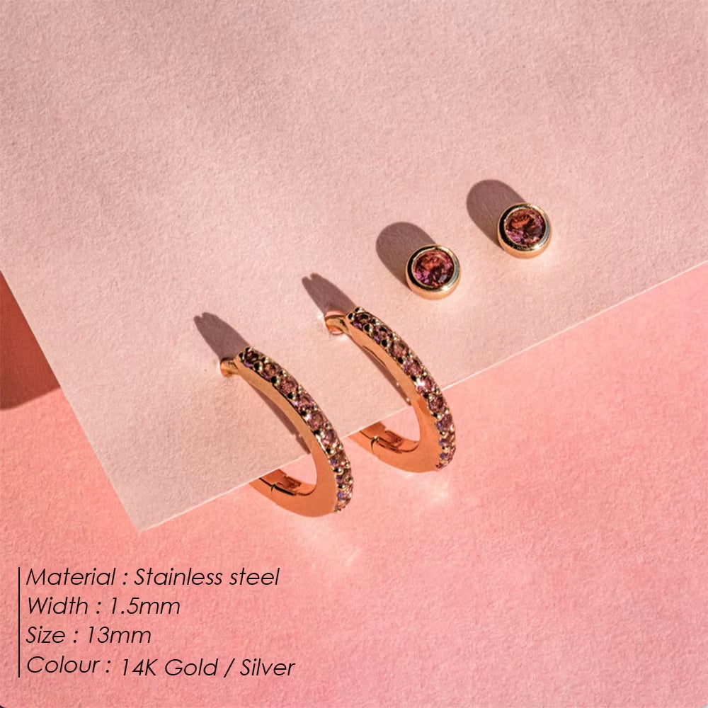 Emanco Stainless Steel Birthstone Earrings Minimalist Huggie Hoop Earrings for Women Tiny round Circle Unisex