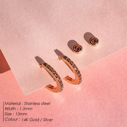 Emanco Stainless Steel Birthstone Earrings Minimalist Huggie Hoop Earrings for Women Tiny round Circle Unisex