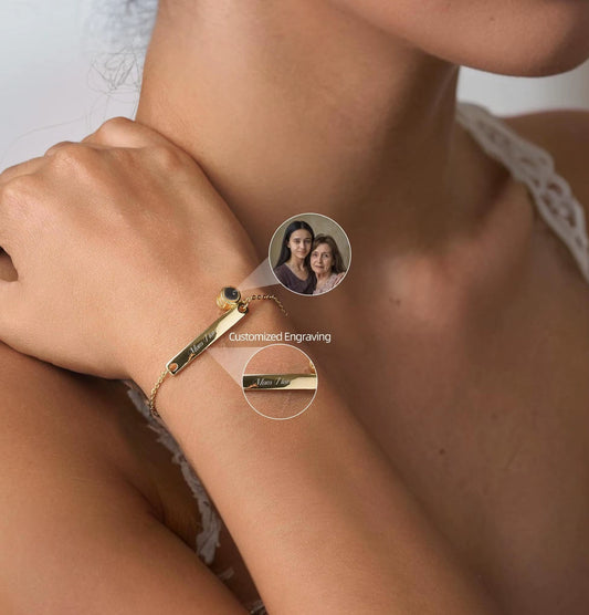 Projection Photo Bracelet with Birthstone Circle Pendant Custom Souvenirs Family Bracelet Memorial Jewelry Gift for Couples