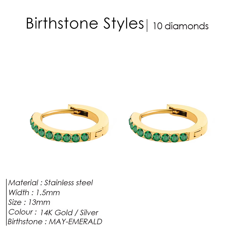 Emanco Stainless Steel Birthstone Earrings Minimalist Huggie Hoop Earrings for Women Tiny round Circle Unisex