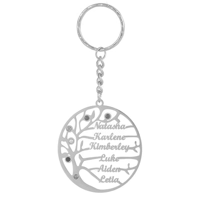 Customized Tree of Life 1-6 Names Keychain Birthday Stone Family Names Key Chain Stainless Steel Keyring Friends Jewelry Gifts