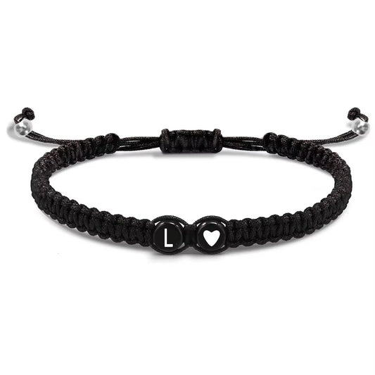 Hand Woven 26 Initials Letter a to Z Couple Bracelet Black Wristbands for Women Men Valentine'S Day Gift Jewelry Accessories