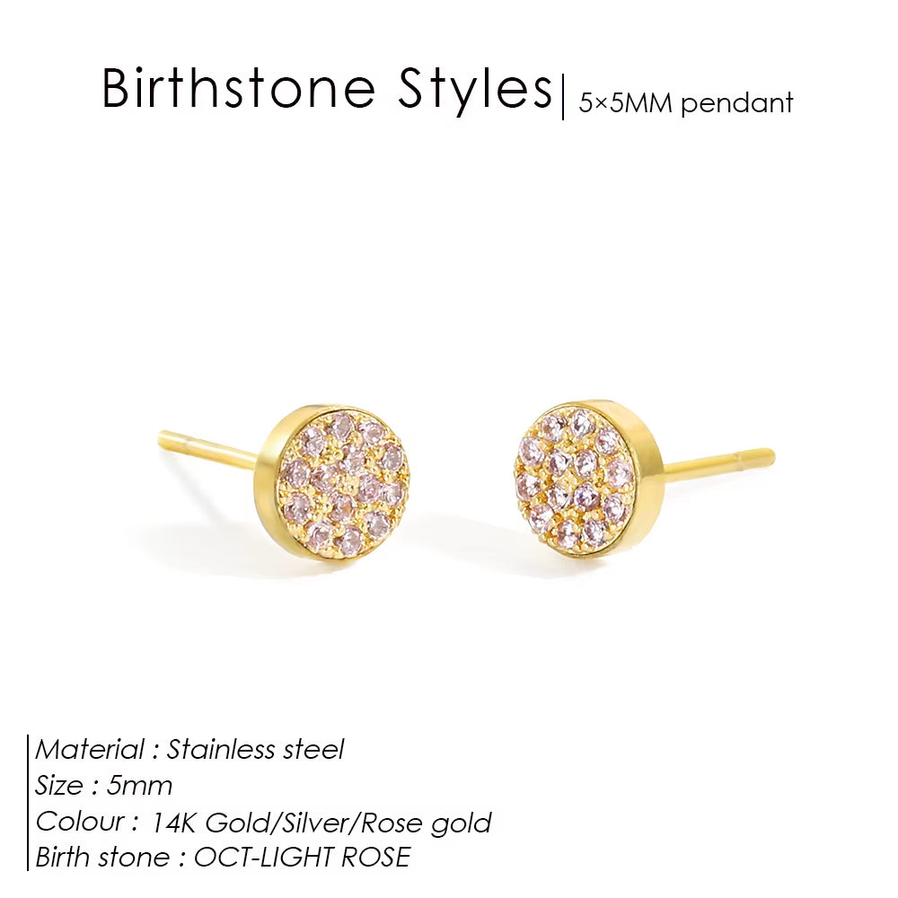 Emanco New Birthstone Pierced Earrings Zirconia Earrings Stainless Steel Jewelry Birthday Gift