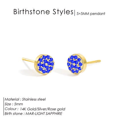 Emanco New Birthstone Pierced Earrings Zirconia Earrings Stainless Steel Jewelry Birthday Gift