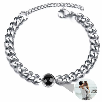 Custom Photo Bracelet Stainless Steel Box Chain Projection Bracelets with Picture inside 100 Languages Projection Bracelet