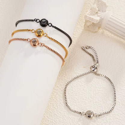 Custom Photo Bracelet Stainless Steel Box Chain Projection Bracelets with Picture inside 100 Languages Projection Bracelet