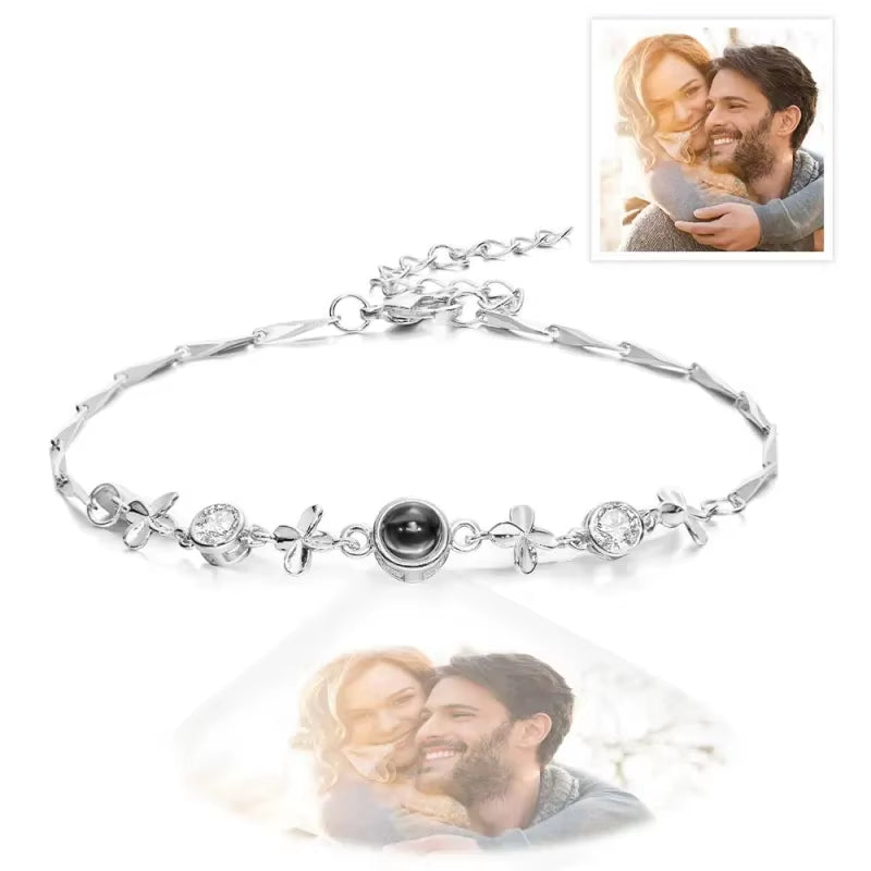 Custom Photo Bracelet Stainless Steel Box Chain Projection Bracelets with Picture inside 100 Languages Projection Bracelet