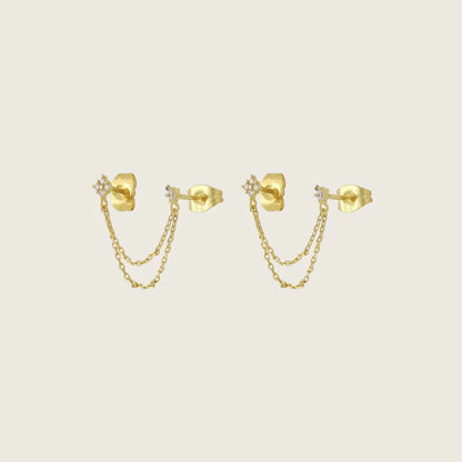 Initial Chain Stud Earrings for Women Piercing Zirconia Gold-Plated Small Stud Earring Women Vacation Jewelry Accessories
