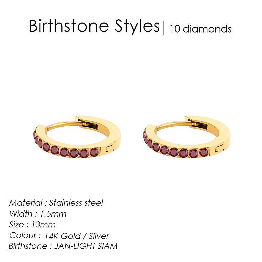Emanco Stainless Steel Birthstone Earrings Minimalist Huggie Hoop Earrings for Women Tiny round Circle Unisex