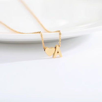 Minimalist Gold Color Stainless Steel Tiny Initial Custom Letter Necklace with Love Heart Pendant Dainty for Women Jewelry Gifts