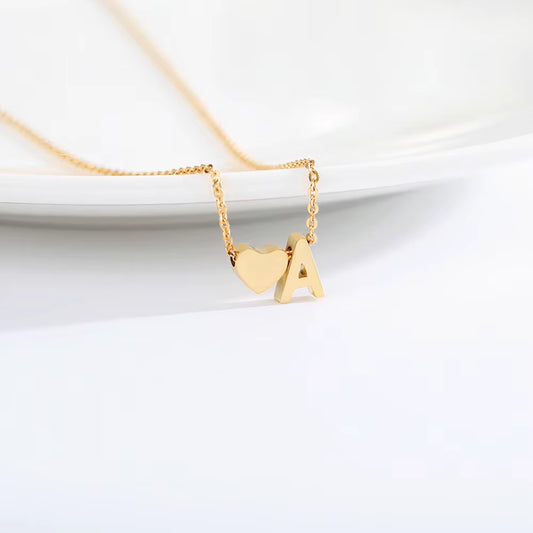 Minimalist Gold Color Stainless Steel Tiny Initial Custom Letter Necklace with Love Heart Pendant Dainty for Women Jewelry Gifts