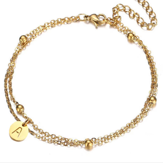 Minimalist Design Stainless Steel Disc Coin Letter Initial Bracelets for Women Multilayer Chain Alphabet Charm Bracelet Jewelry