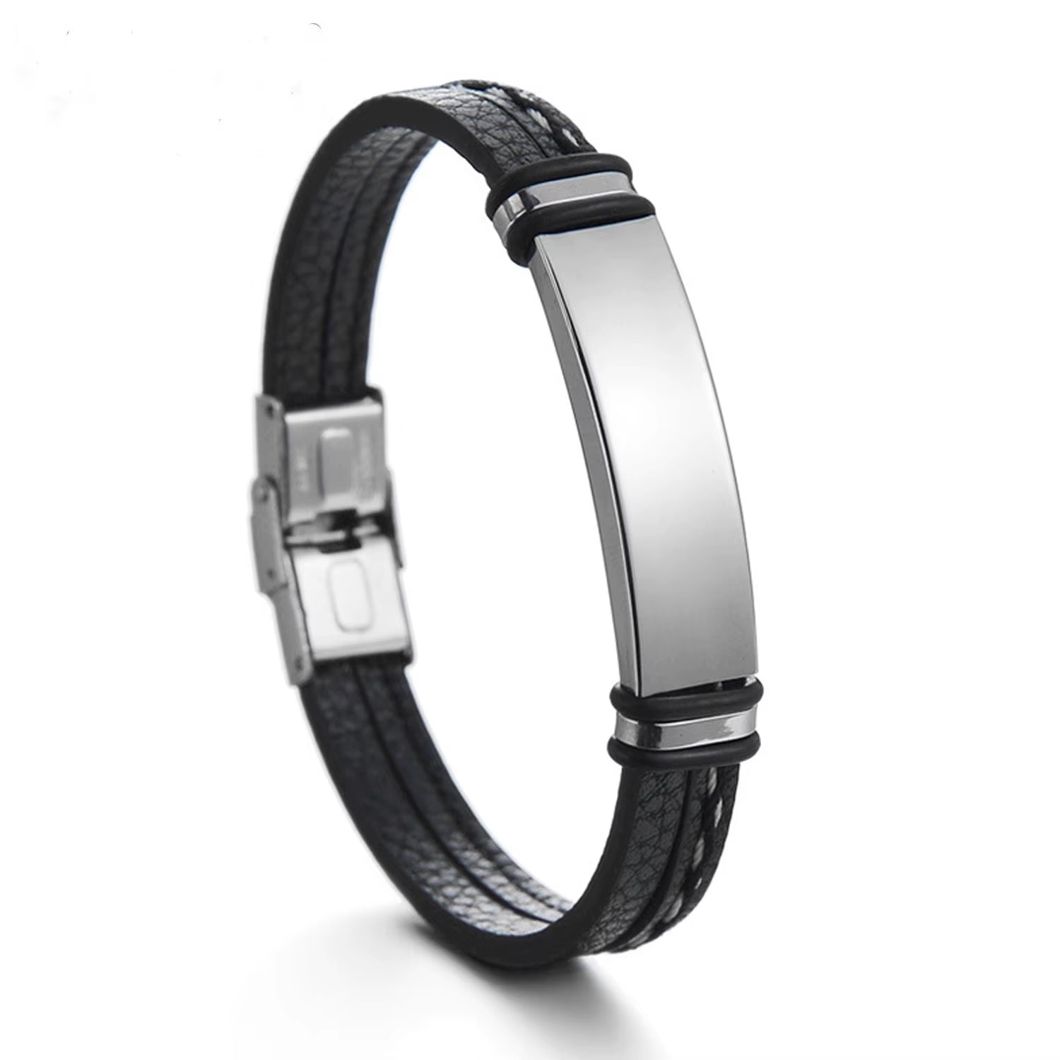 Father'S Day Gift Custom Name Bracelet Stainless Steel Leather Cord Dad Custom Bracelet Free Engraved Name Men'S Jewelry