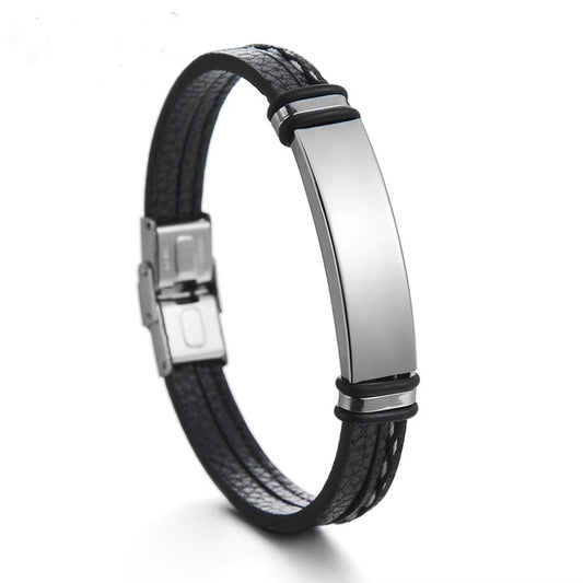 Father'S Day Gift Custom Name Bracelet Stainless Steel Leather Cord Dad Custom Bracelet Free Engraved Name Men'S Jewelry