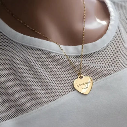 Custom Actual Handwriting Heart Pendant Necklace Personalization Included Text Engraved Jewelry Mothers Day Gift for Her