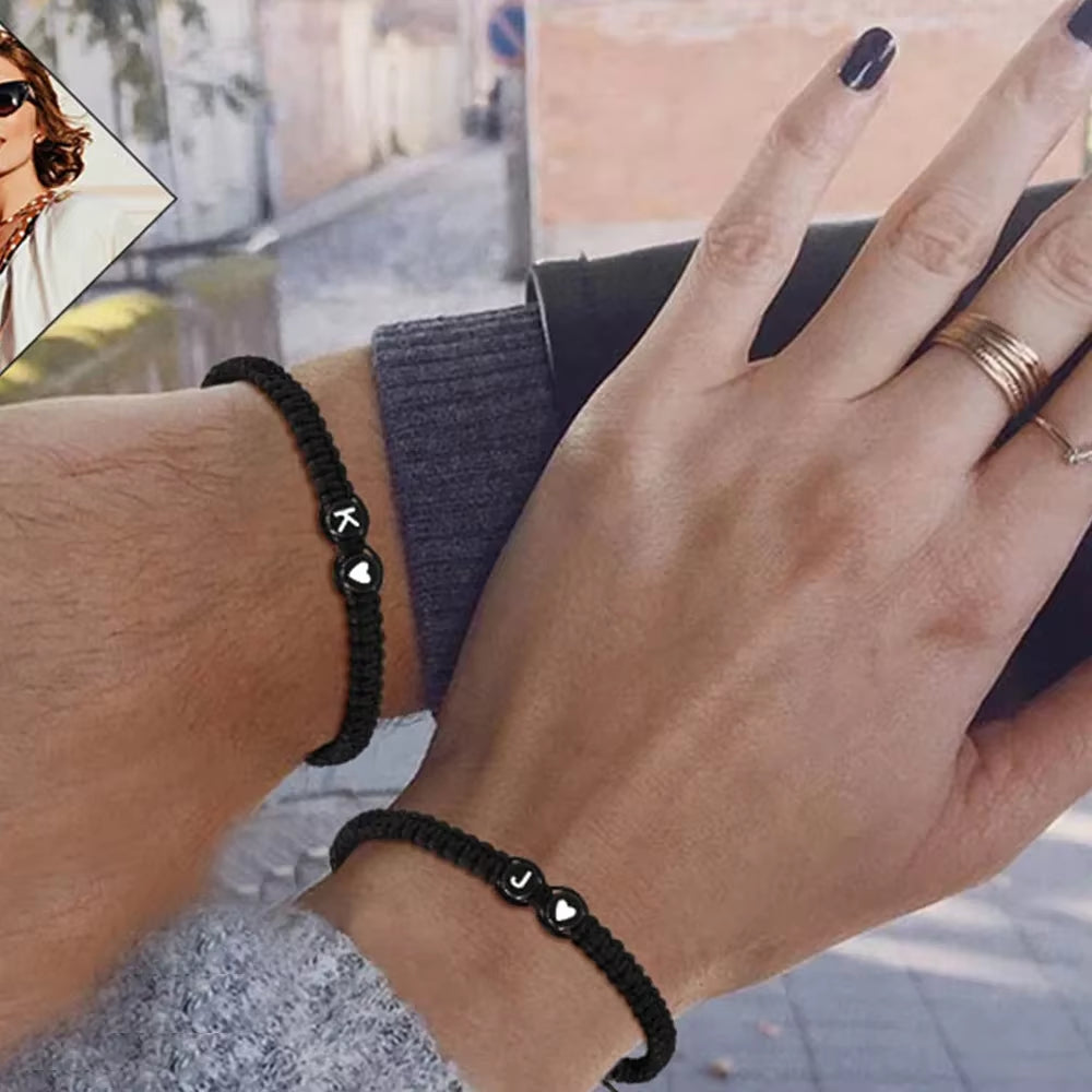 Hand Woven 26 Initials Letter a to Z Couple Bracelet Black Wristbands for Women Men Valentine'S Day Gift Jewelry Accessories