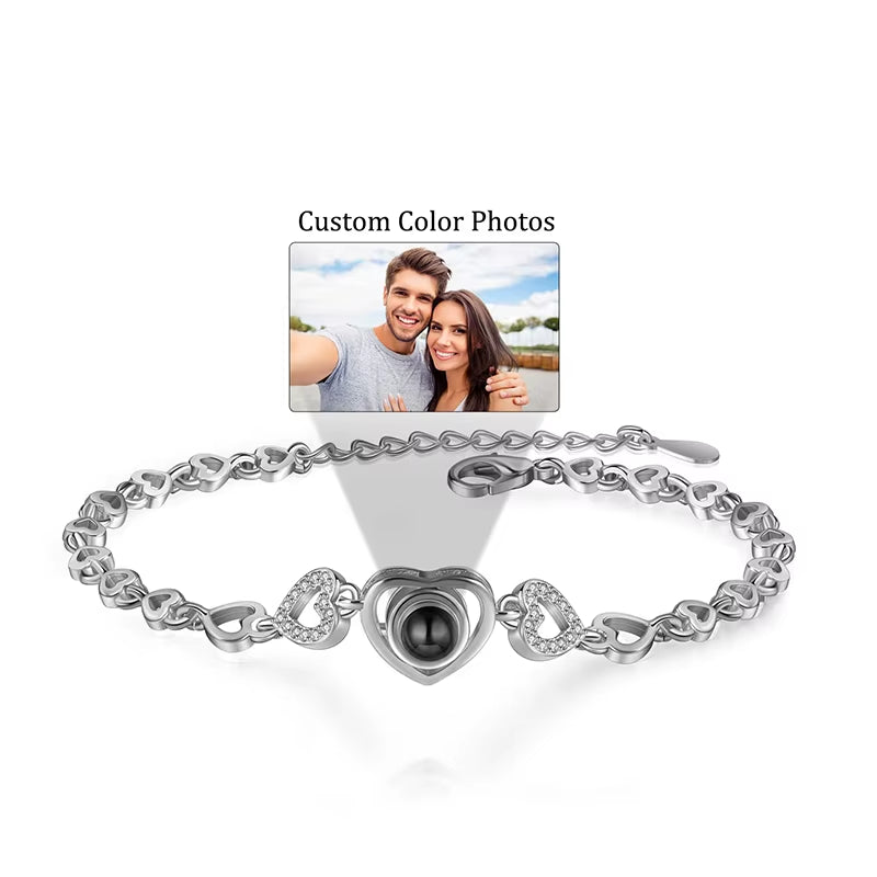 Custom Photo Bracelet Stainless Steel Box Chain Projection Bracelets with Picture inside 100 Languages Projection Bracelet