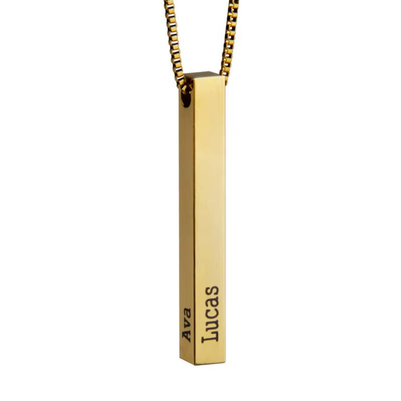Customized Personality Engrave 4 Sides Name Date Stainless Steel Bar Necklace Pendant Men Women Monther'S Valentines Day Gift