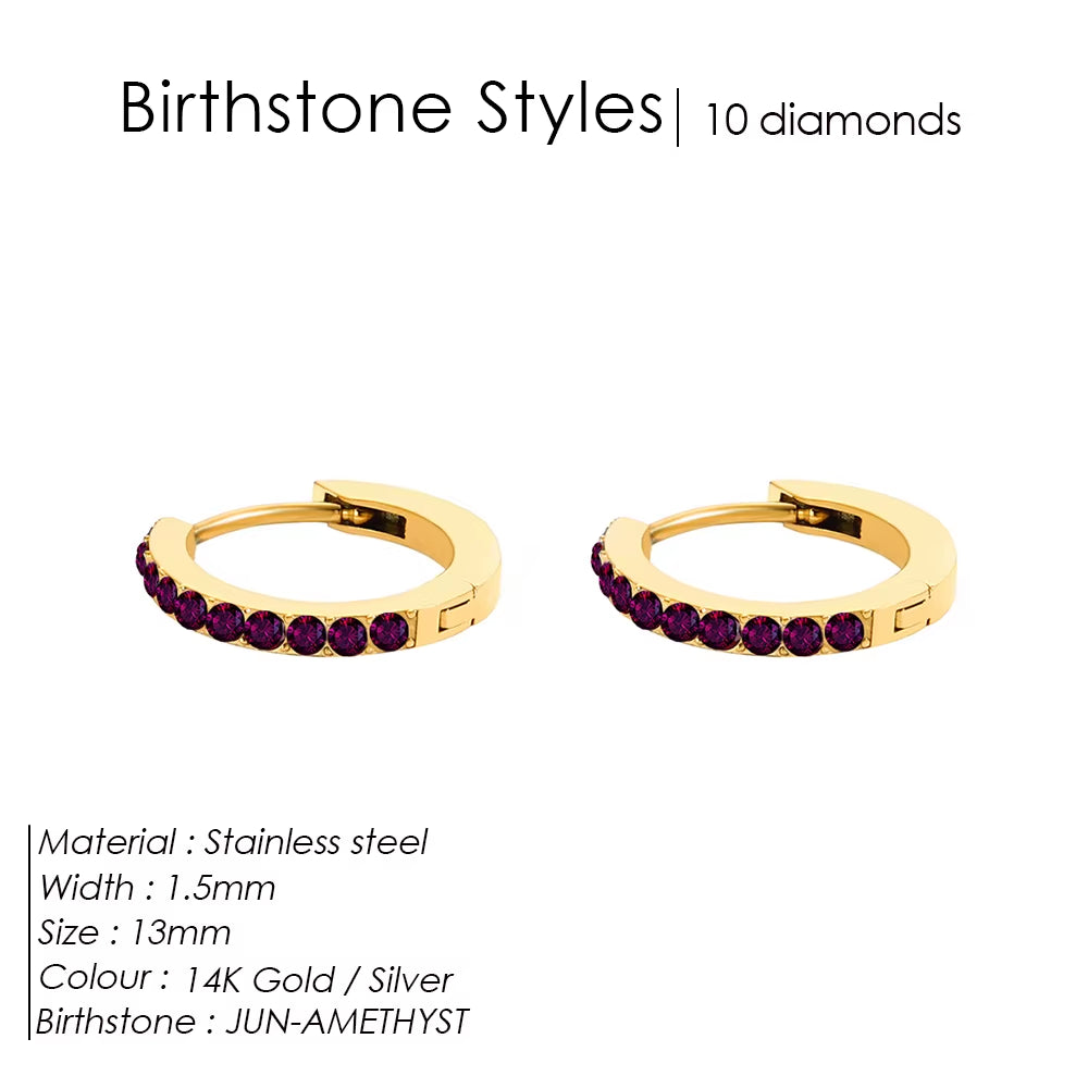 Emanco Stainless Steel Birthstone Earrings Minimalist Huggie Hoop Earrings for Women Tiny round Circle Unisex