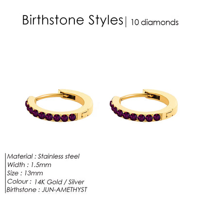 Emanco Stainless Steel Birthstone Earrings Minimalist Huggie Hoop Earrings for Women Tiny round Circle Unisex