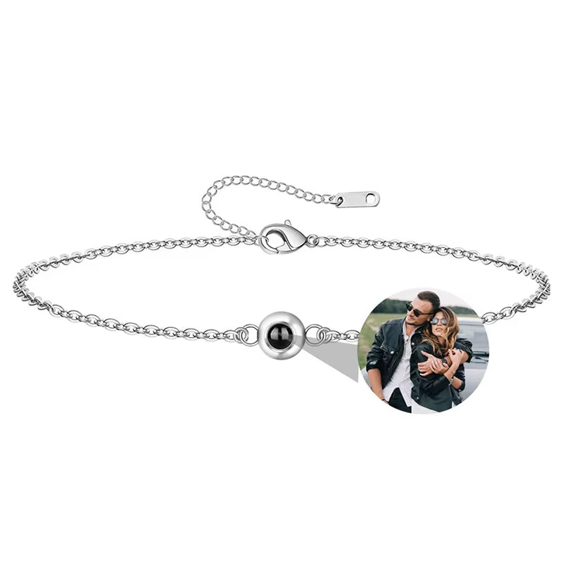 Custom Photo Bracelet Stainless Steel Box Chain Projection Bracelets with Picture inside 100 Languages Projection Bracelet