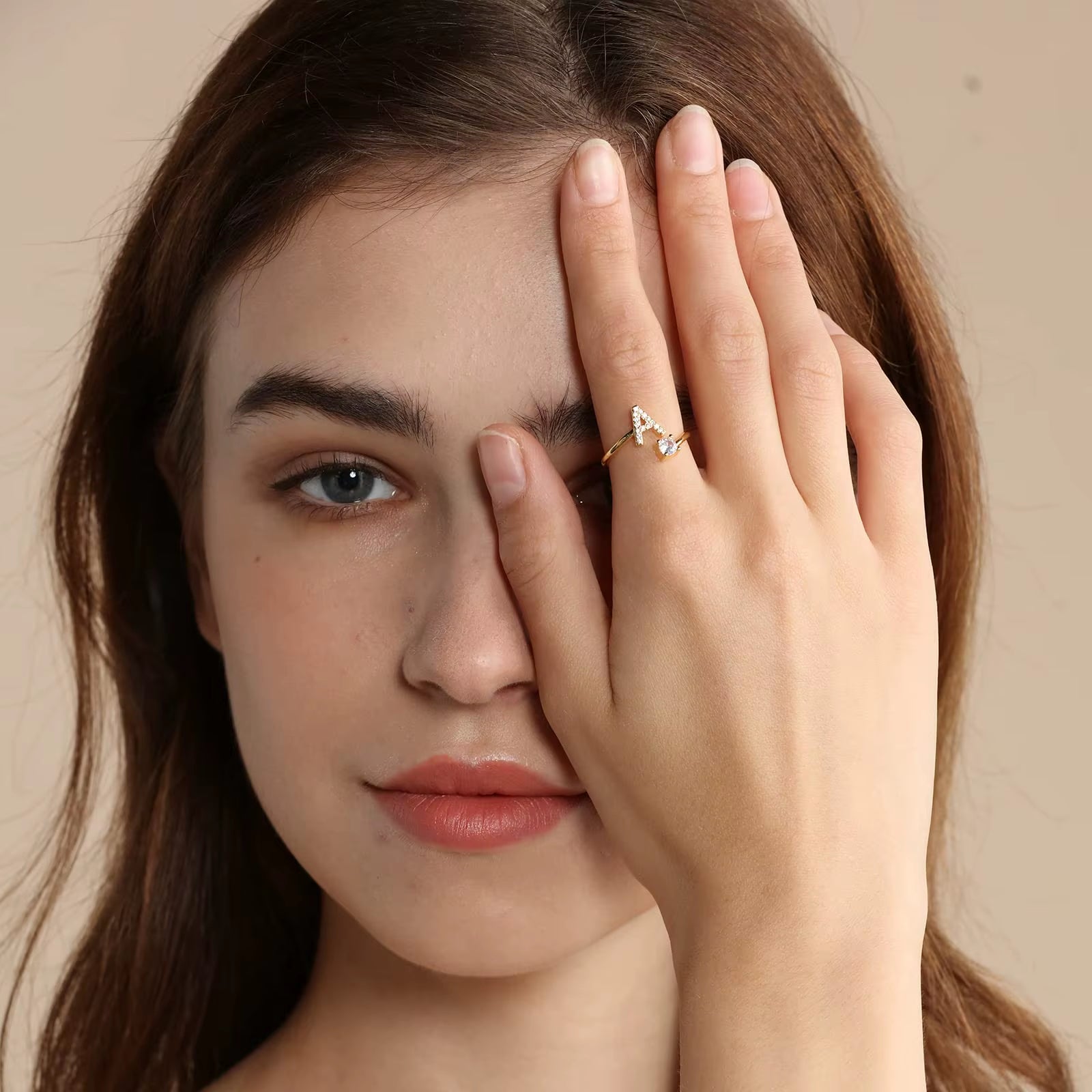 Initial Letter Ring for Women Girls Gold Stackable Alphabet Rings with Initial Adjustable Crystal Inlaid Initial Rings