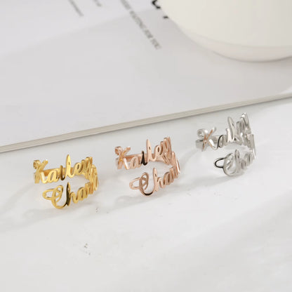 Double Name Ring Personalize Custom Name Ring Stainless Steel Two Name Adjustable Personlized Women Rings Unique Jewelry