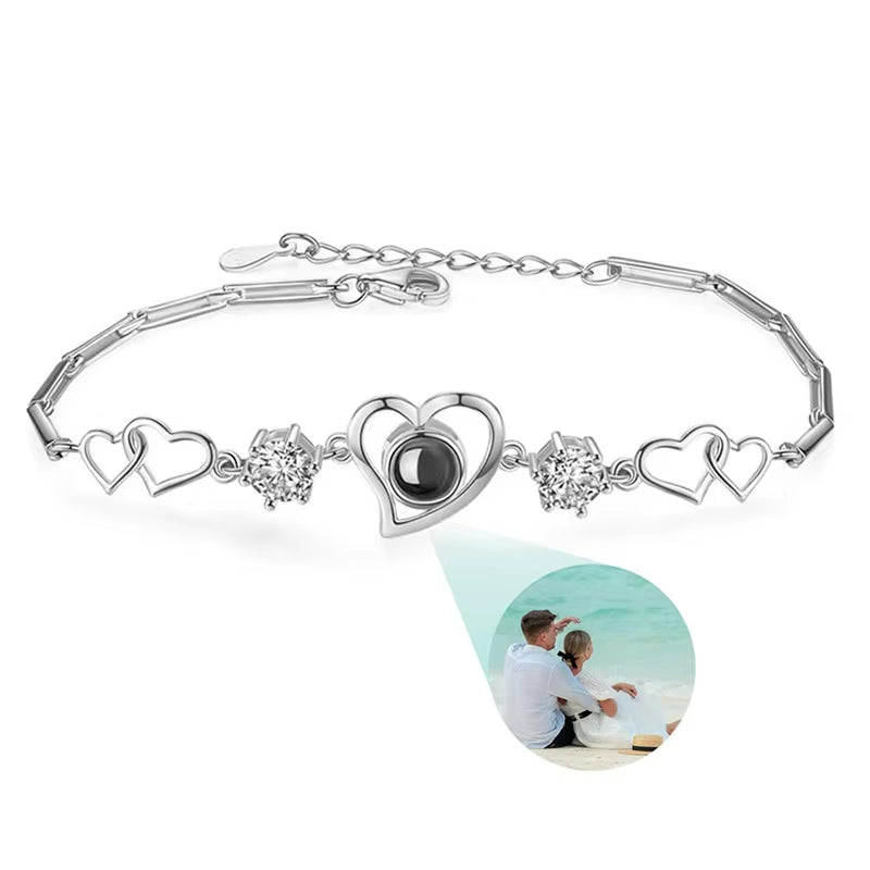 Custom Photo Bracelet Stainless Steel Box Chain Projection Bracelets with Picture inside 100 Languages Projection Bracelet