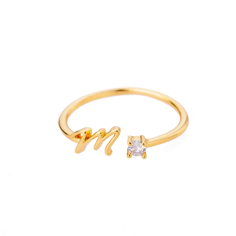 Cute Silver Color A-Z 26 Letters Initial Name Rings for Women Adjustable Finger Alphabets Finger Ring Wedding Jewelry Gift