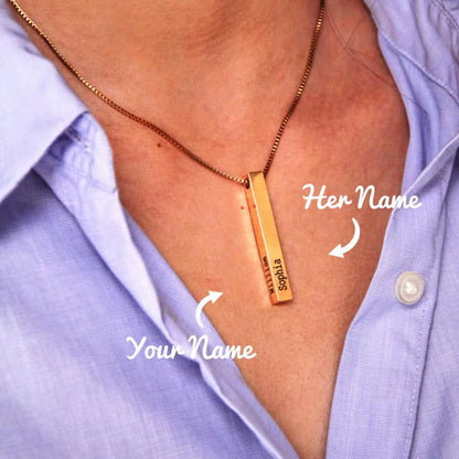 Customized Personality Engrave 4 Sides Name Date Stainless Steel Bar Necklace Pendant Men Women Monther'S Valentines Day Gift