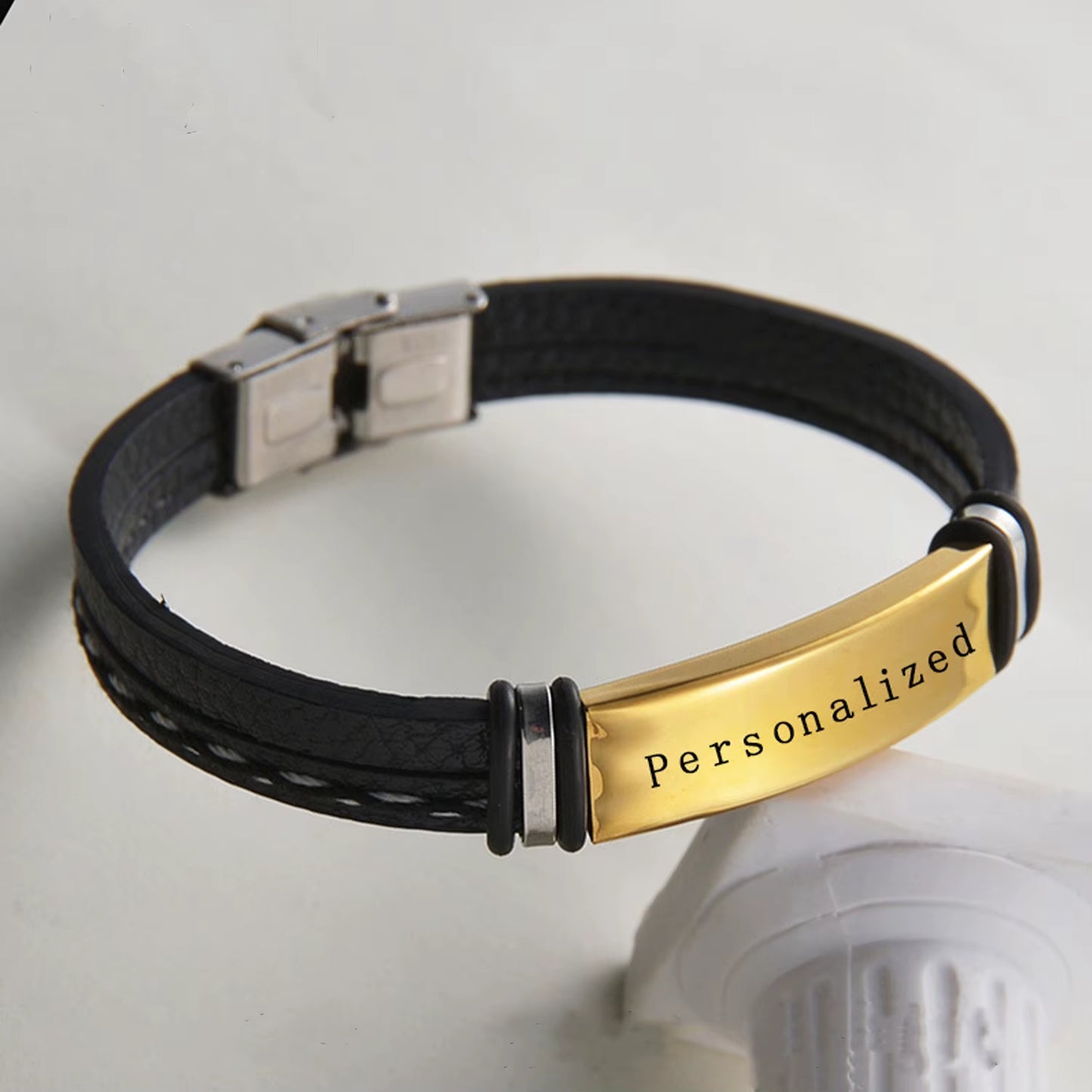 Father'S Day Gift Custom Name Bracelet Stainless Steel Leather Cord Dad Custom Bracelet Free Engraved Name Men'S Jewelry