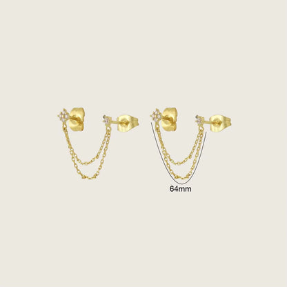 Initial Chain Stud Earrings for Women Piercing Zirconia Gold-Plated Small Stud Earring Women Vacation Jewelry Accessories
