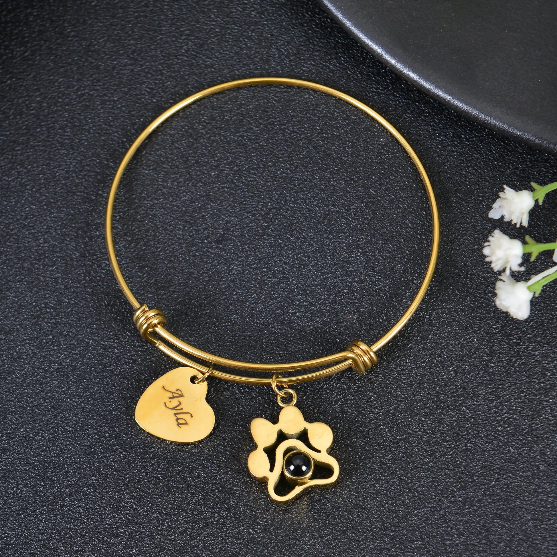 Projection Photo Bracelet with Birthstone Circle Pendant Custom Souvenirs Family Bracelet Memorial Jewelry Gift for Couples