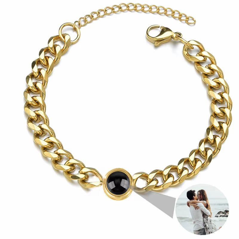 Custom Photo Bracelet Stainless Steel Box Chain Projection Bracelets with Picture inside 100 Languages Projection Bracelet