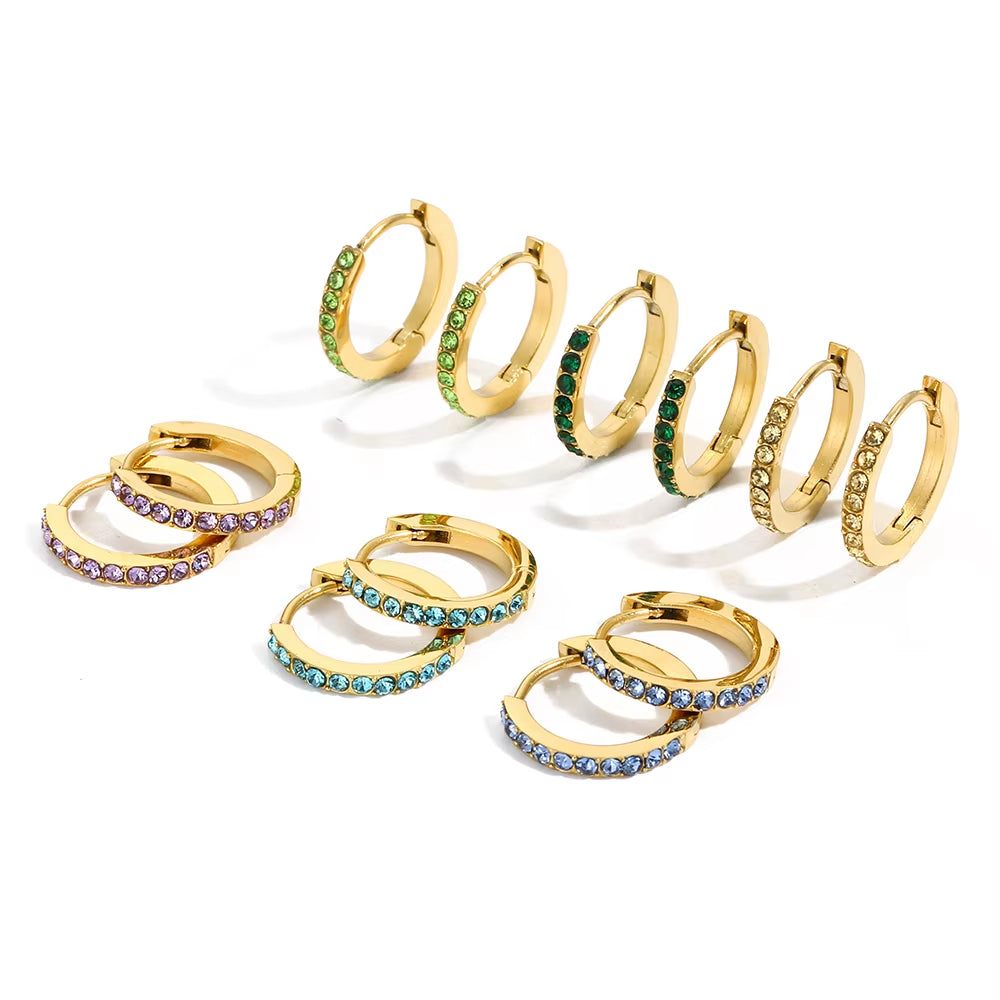 Emanco Stainless Steel Birthstone Earrings Minimalist Huggie Hoop Earrings for Women Tiny round Circle Unisex