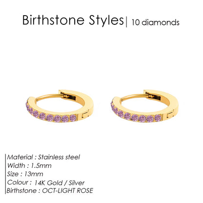 Emanco Stainless Steel Birthstone Earrings Minimalist Huggie Hoop Earrings for Women Tiny round Circle Unisex
