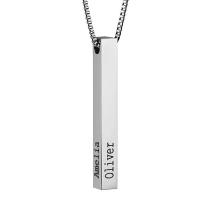 Customized Personality Engrave 4 Sides Name Date Stainless Steel Bar Necklace Pendant Men Women Monther'S Valentines Day Gift