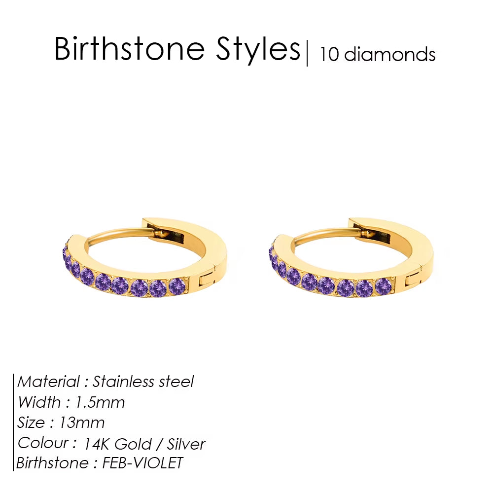 Emanco Stainless Steel Birthstone Earrings Minimalist Huggie Hoop Earrings for Women Tiny round Circle Unisex