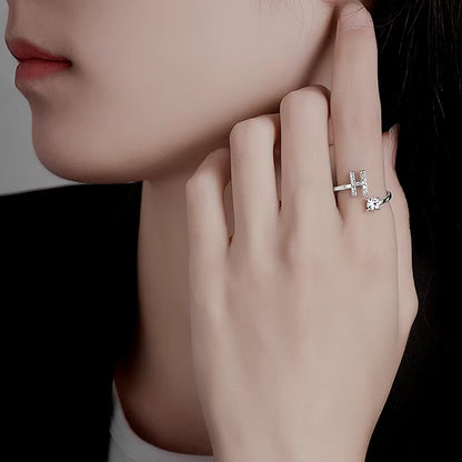 Zircon Initial A-Z Letter Ring for Women Metal Adjustable Opening Ring Name Alphabet Female Wedding Gift Anillos Mujer
